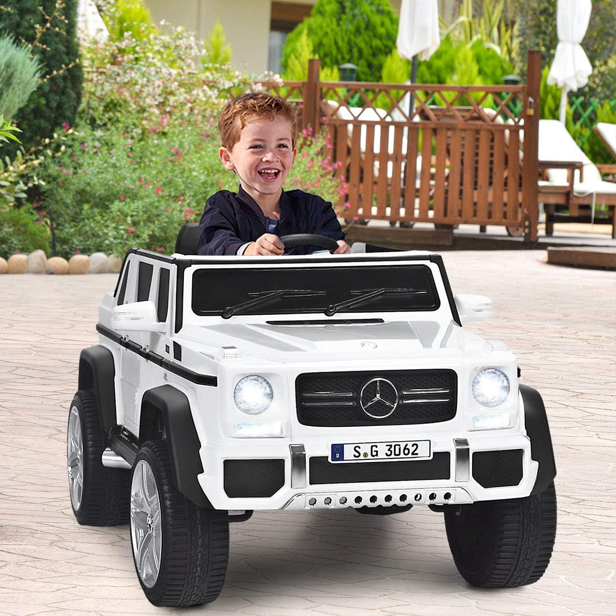 Costzon Ride on Car, Licensed Mercedes-Benz Maybach, 12V Battery Powered Vehicle Toy w/ 2 Motors, Remote Control, 3 Speeds, Lights, Horn, Music, Aux, Storage, Truck, Electric Car for Kids (White) - Image 9