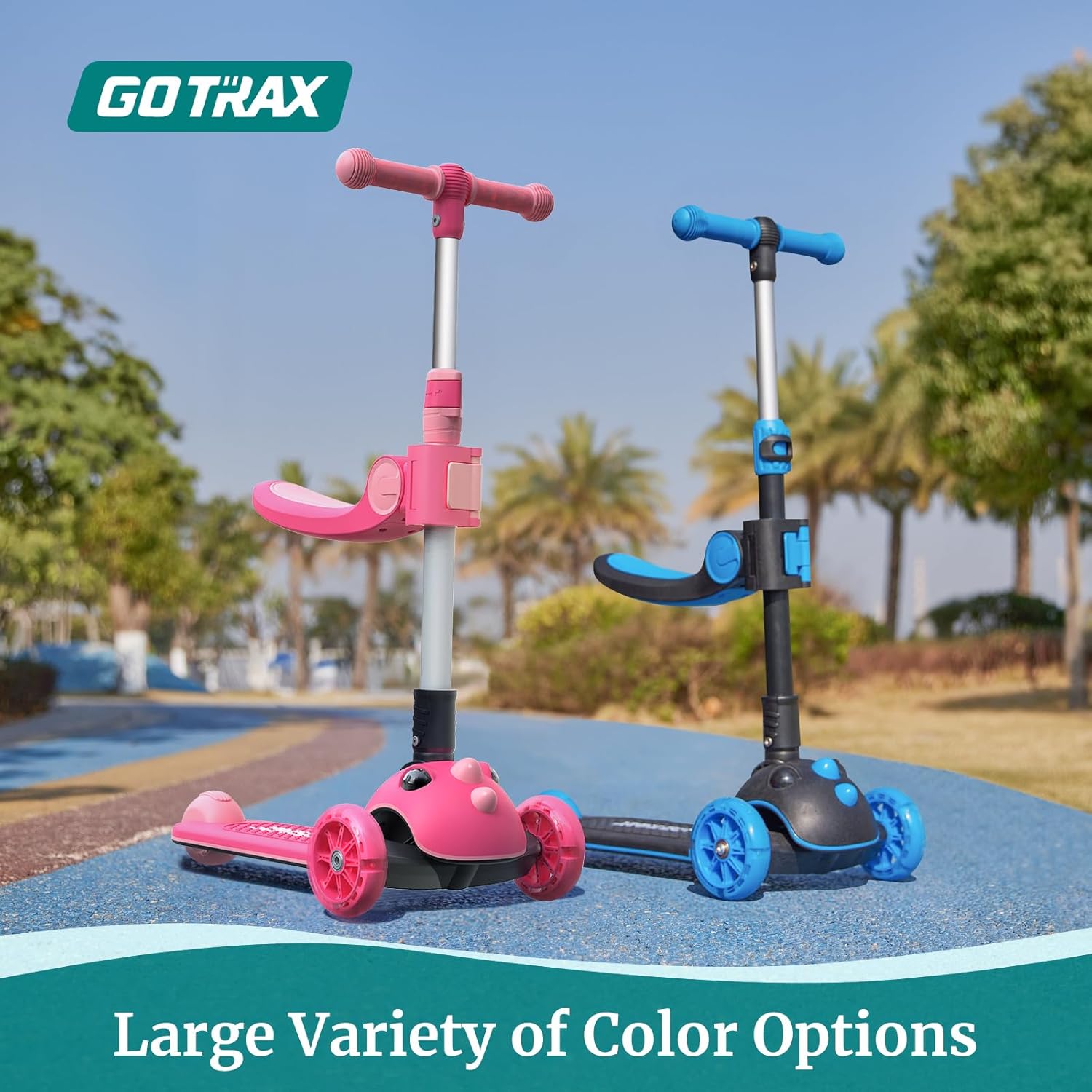 Gotrax KS3 Pro Folding Kick Scooter for Kids, One Key Removable Seat & 3 Extra Wide PU Light-Up Wheels and Anti-Slip Deck, Adjustable Height Handlebar and Lean-to-Steer Scooter for Children Aged 2-8 - Image 6