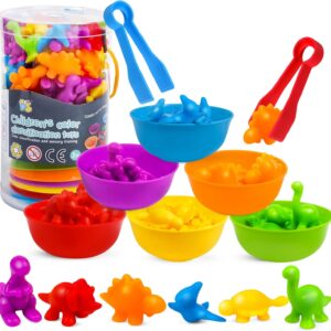 USATDD Counting Dinosaurs Montessori Toys Color Sorting Animals Matching Games Preschool Learning Activities Educational Sensory Toys Easter Basket Stuffers Gifts for Kids Toddlers Boys Girls Age 3+