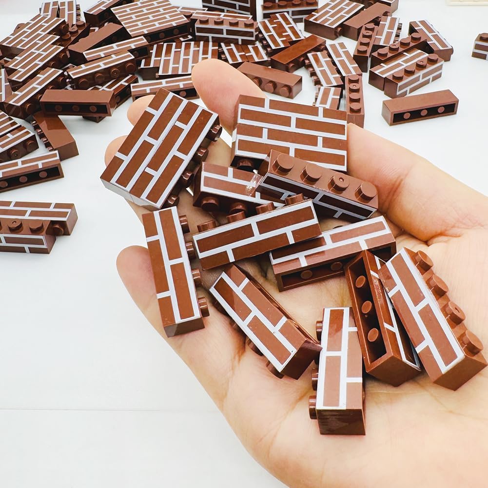 Miutrue 100Pcs Classic Wall Building Bricks,1x4 Masonry Profile Bricks Blocks Parts and Pieces Compatible with Major Brands Construction Toys for Kids 6yrs+ (100Pcs Brown) - Image 3