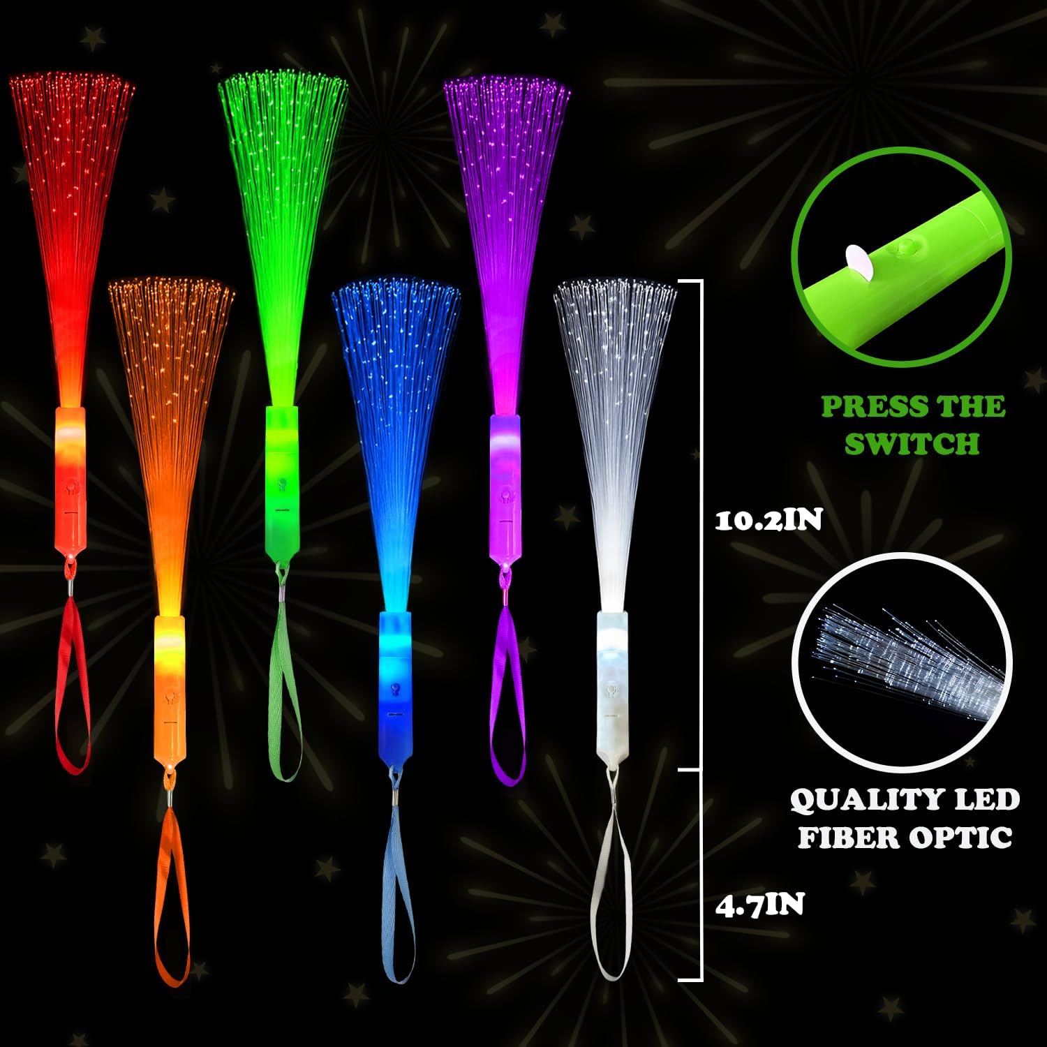 6 Pack Glow Sticks Toys Party Favors Supplies for Kids, Light Up Camping Essentials Games Fiber Optic Wand Sparklers Fireworks for Toddlers, Neon Accessories Decorations for Basket, Wedding, Birthday - Image 3