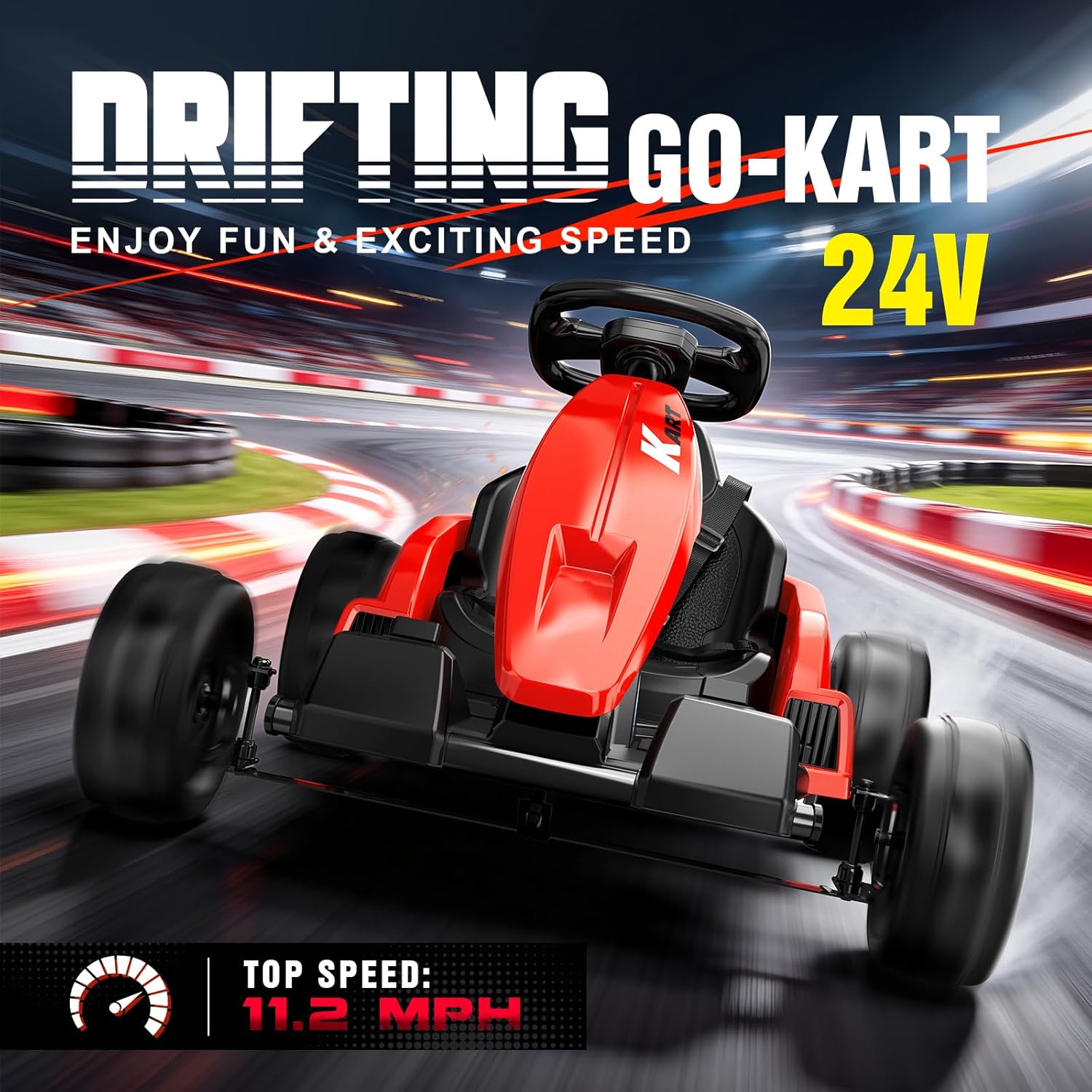 24V Electric Go Kart, Kids Drift Kart with Dual 85W Motors, 11.2 MPH & 60+ Min Ride Time, Adjustable Seat & 5-Point Seat Belt for Ages 6-12, 150 LBS Max Load (Red) - Image 2