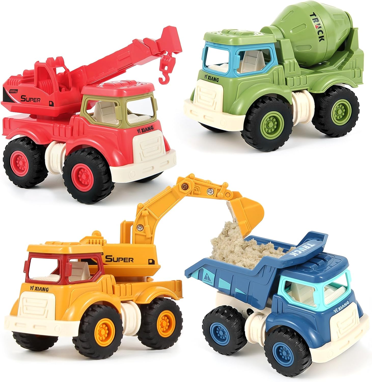 Olbyefly Construction Toys for 2 3 4 5 Years Old Boys Girls Kids Toddlers, Sandbox Excavator Toy Construction Truck Toys Vehicles Dump Crane Cement Mixer Truck, Christmas Birthday Gifts