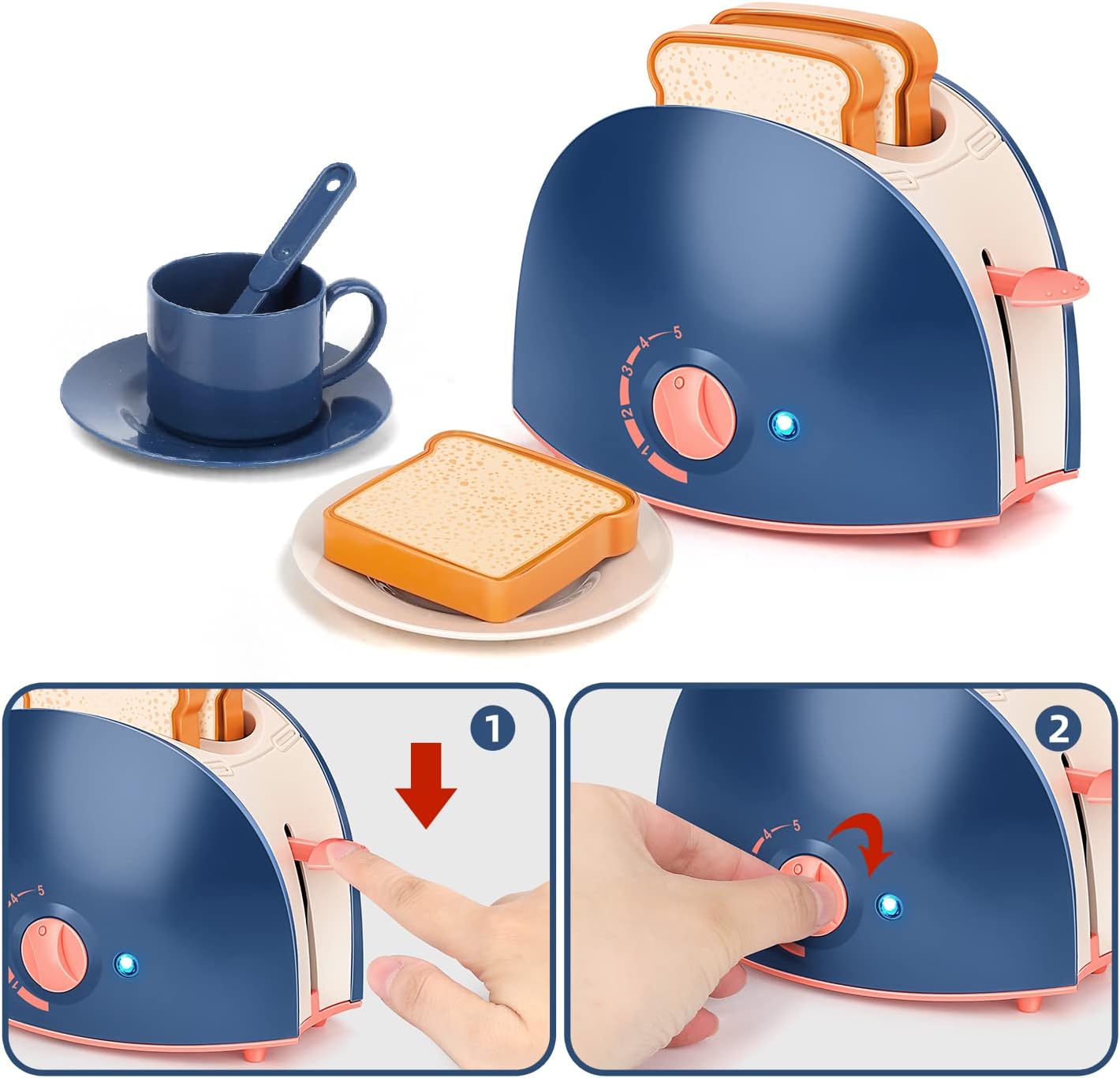 Yalujumb Play Kitchen Accessories, Kitchen Appliances Toy with Coffee Maker,Blender, Mixer ,Toaster with Realistic Lights&Sounds,Kitchen Toys for Kids Ages 4-8 - Image 6