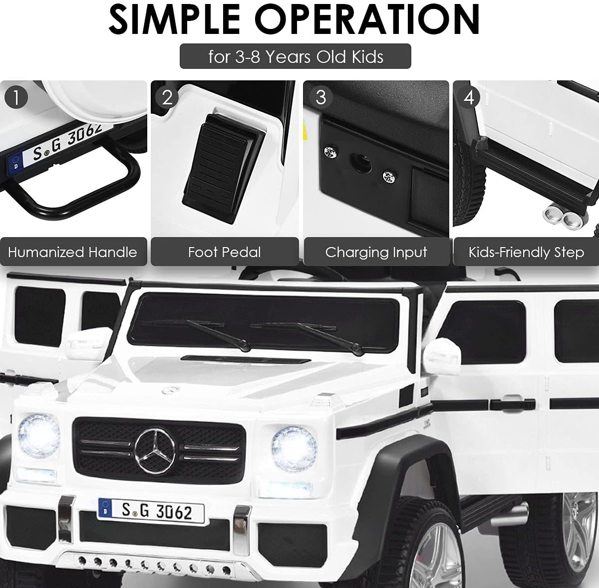 Costzon Ride on Car, Licensed Mercedes-Benz Maybach, 12V Battery Powered Vehicle Toy w/ 2 Motors, Remote Control, 3 Speeds, Lights, Horn, Music, Aux, Storage, Truck, Electric Car for Kids (White) - Image 3