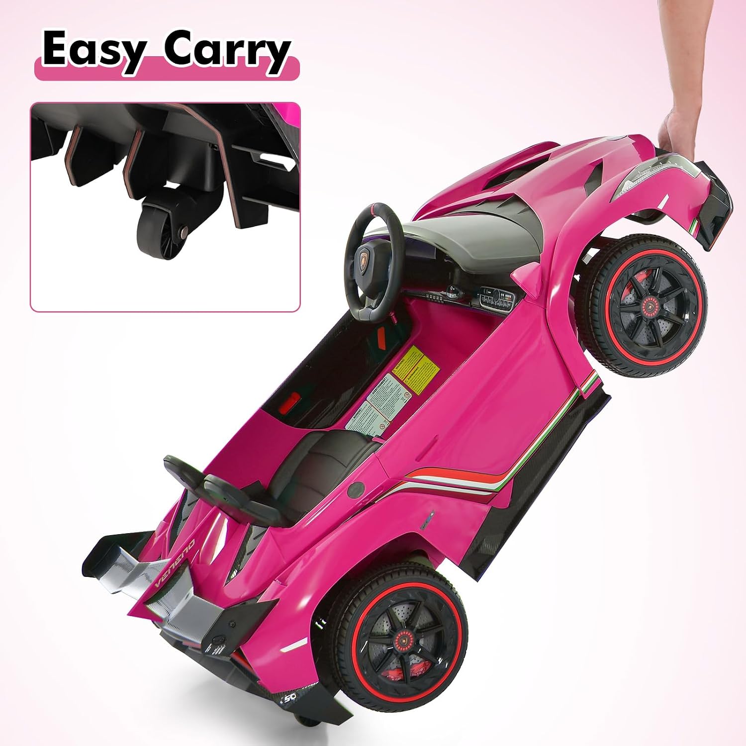 OLAKIDS 2 Seater Kids Ride On Car, 12V 4WD Licensed Lamborghini Veneno Electric Vehicle with Remote Control, Toddlers Battery Powered Toy Gift with 2 Speeds, Rocking Mode, Music, USB, MP3 (Pink) - Image 9