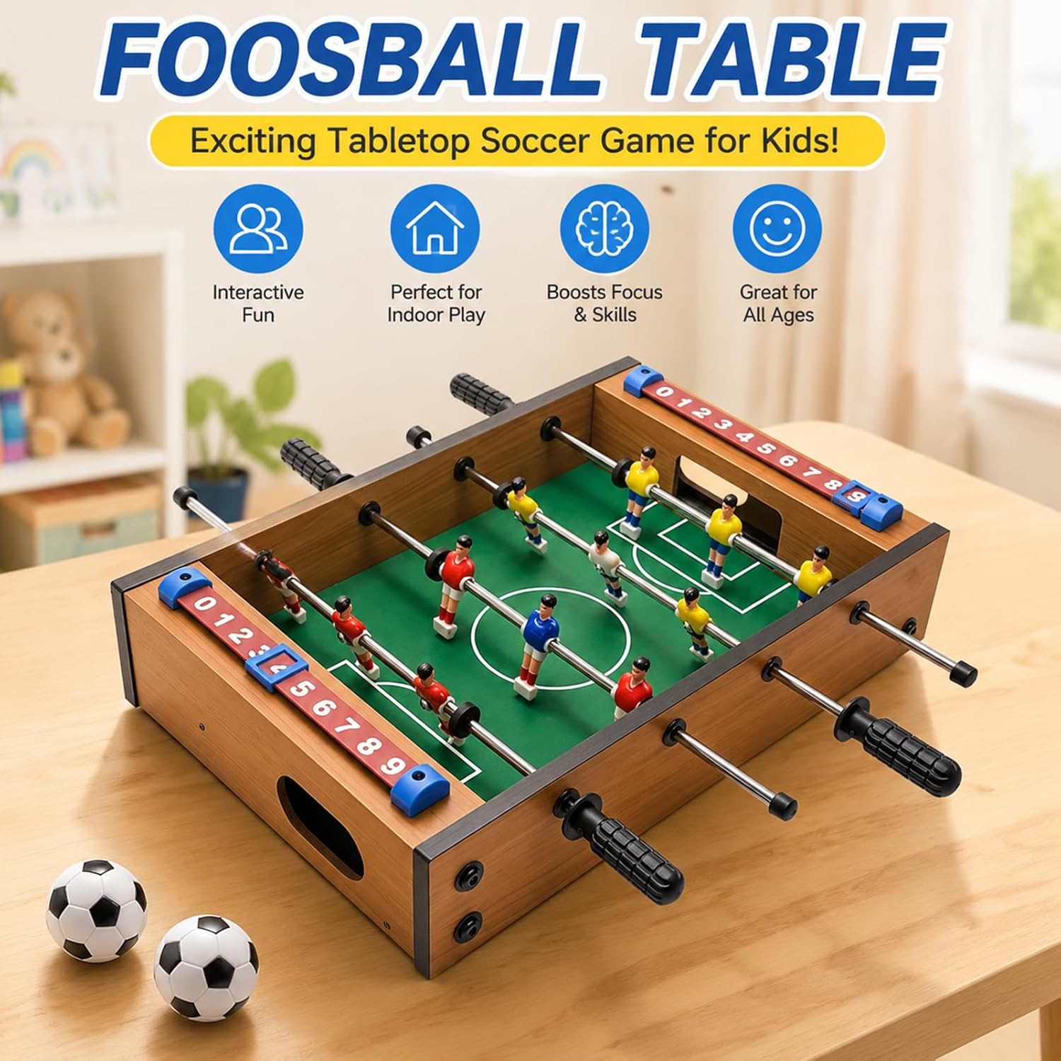Saycker Table Foosball, Mini Football Table Soccer Tabletops Wood Football Table Top w/Footballs, Game Accessories for Adults Family Night Parties Entertainment - Image 3