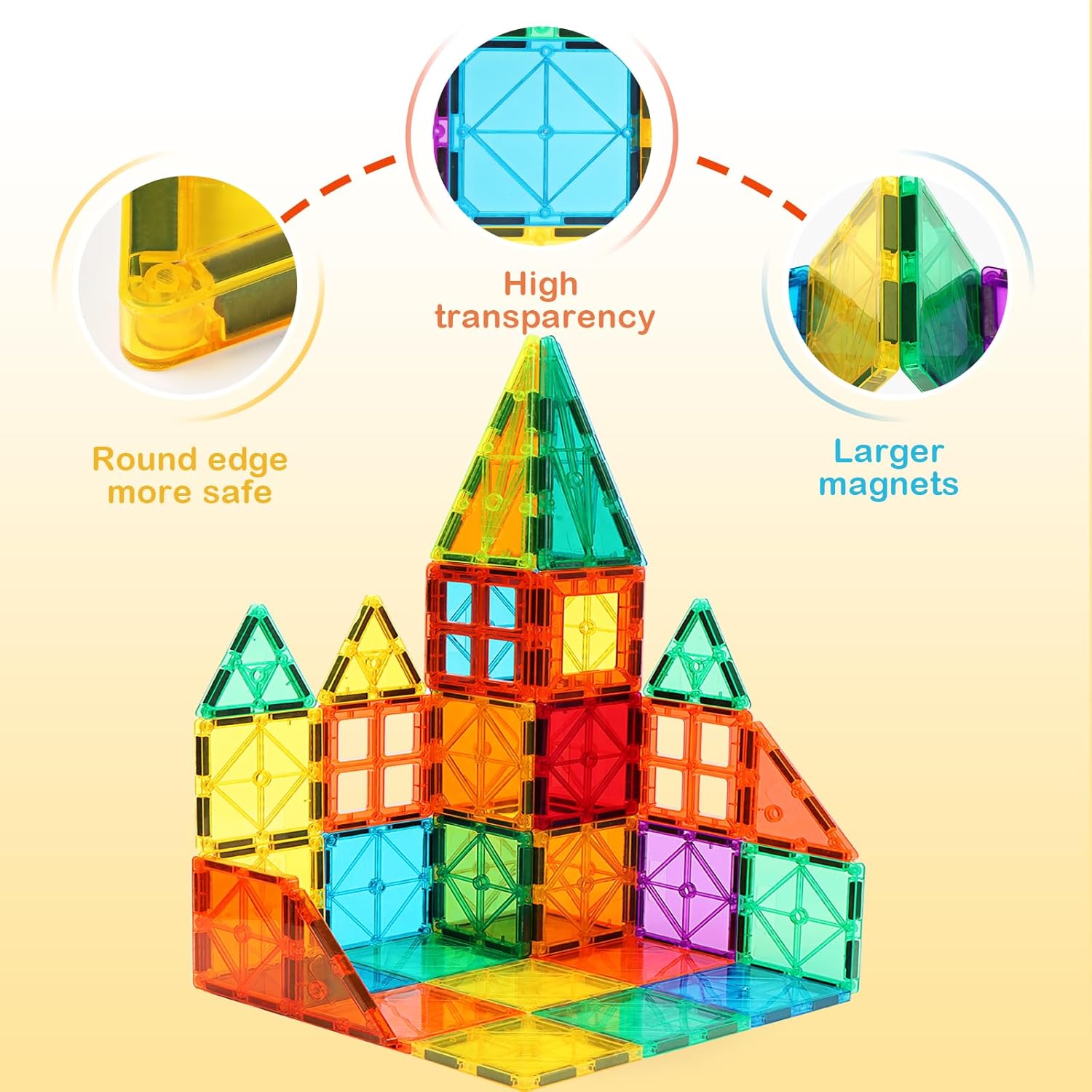 FNJO Magnetic Tiles, 100PCS Building Blocks, STEM Magnets Building Toy Set, Preschool Kindergarten Construction Stacking Toy, School Teacher Supplies, Classroom Must Haves - Image 7