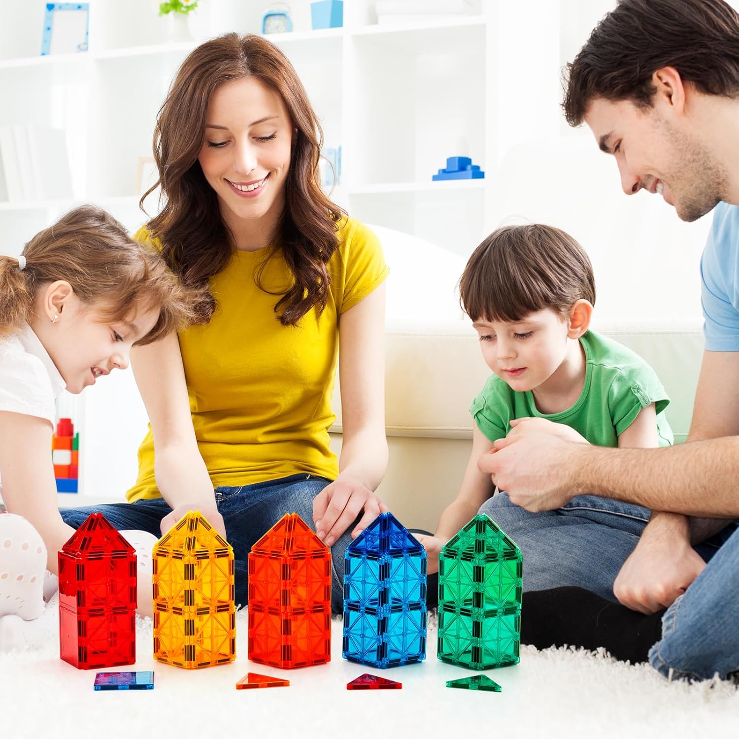 FNJO Magnetic Tiles, 100PCS Building Blocks, STEM Magnets Building Toy Set, Preschool Kindergarten Construction Stacking Toy, School Teacher Supplies, Classroom Must Haves - Image 6
