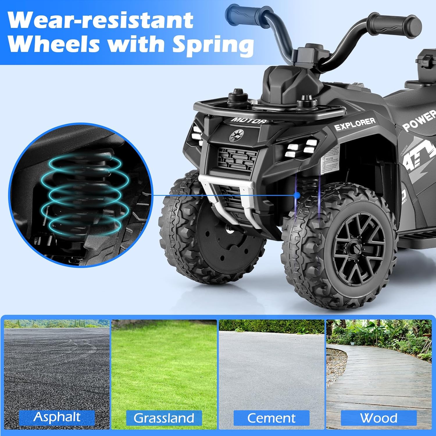 OLAKIDS Kids ATV with Spray Function, Remote Control, Storage Trunk, 6V Toddler Ride on Toy, Black - Image 7