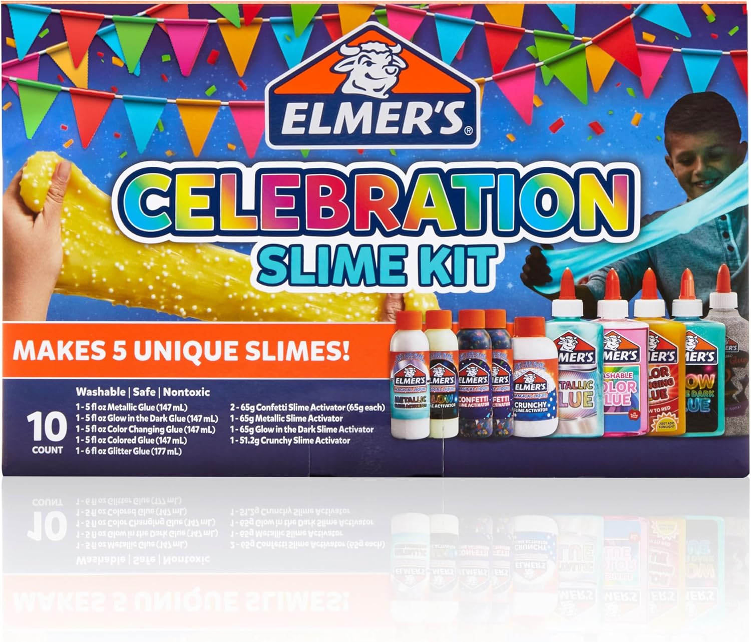 Elmer's Celebration Slime Kit, Complete Slime Supplies, Includes Assorted Magical Liquid Slime Activators and Liquid Glues, 10 Count - Kids Activity, Creative Fun, Arts & Crafts - Image 8