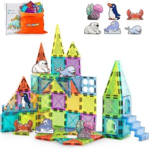 Magnetic Tiles Marine Animals 51PCS, STEM Toys Magnet Building 3D Blocks for Kids Ages 3 4 5 6 7 8, Toddler Construction Stacking Tiles Toys Gifts for Boys Girls 3+