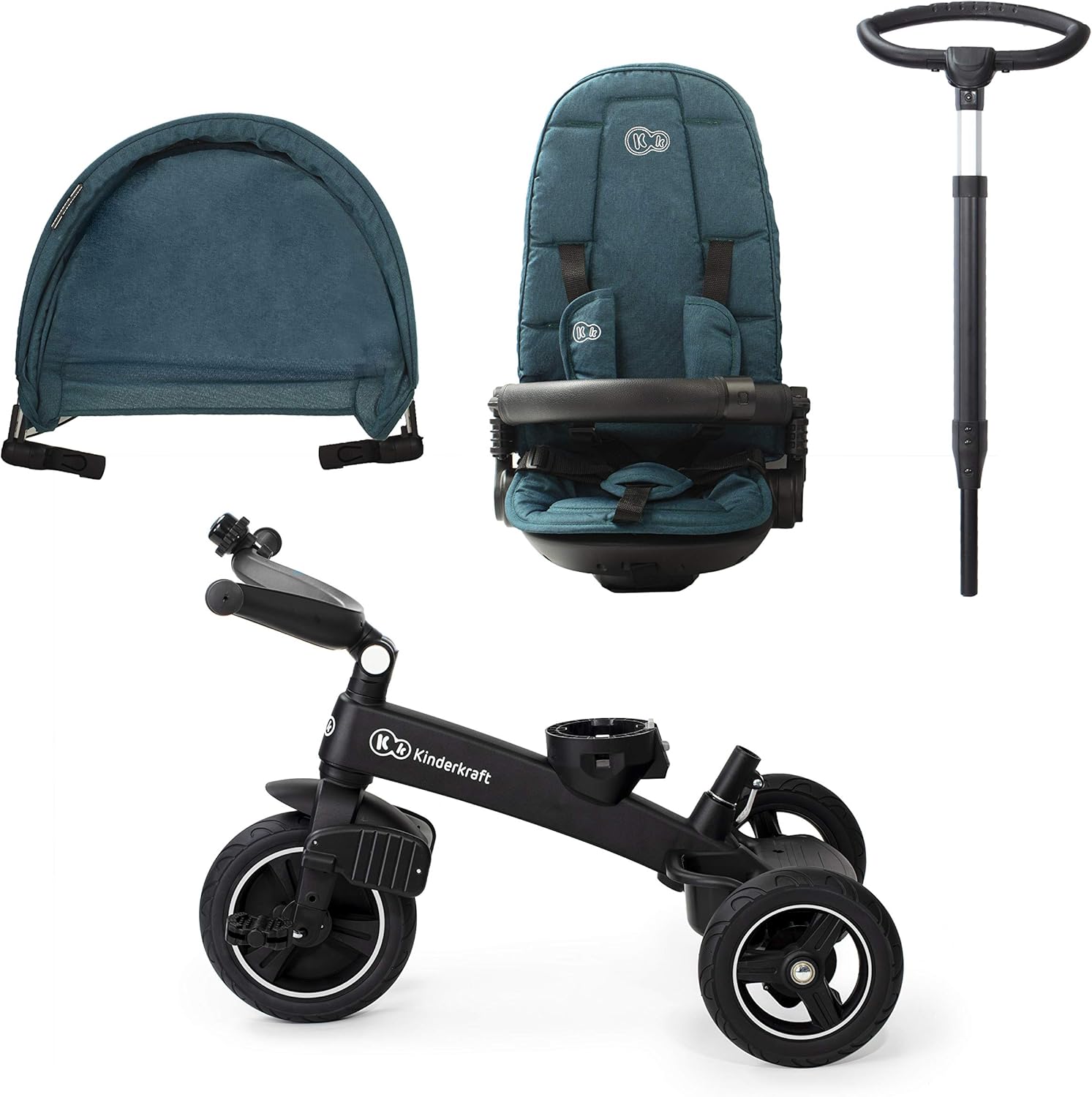 Kinderkraft EASYTWIST Trycicle for Kids Toddlers, Trike 5-in-1, Swivel seat 360° Rotation, Waterproof Material with UPF50+ Filter, Adjustable Parent Handle, Green - Image 8