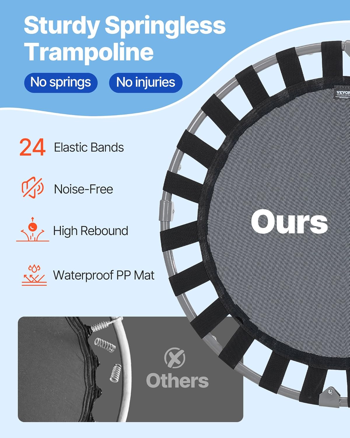 VEVOR 36" Kids Trampoline, 3FT Indoor Outdoor Trampoline, Foldable Mini Trampolines with Handle, Rebounder for Toddlers, Birthday Gift for 3+ Years Children, Boys Girls for Fun, Red - Image 4
