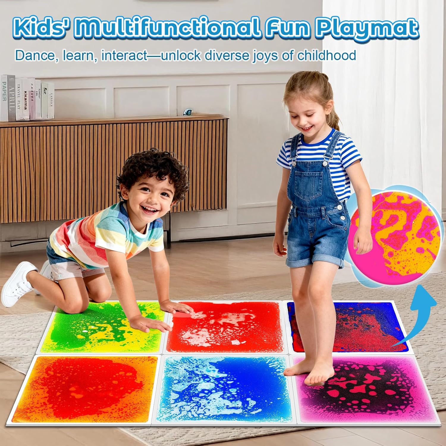 Toddler Sensory Liquid Floor Mats - 6-Piece Liquid Play Mat Pack, 12" x 12" Square Sensory Puzzle Mats for Autism, Lava Brick Dance Step Mats, Montessori Gross Motion Toys for Preschool Classrooms - Image 8