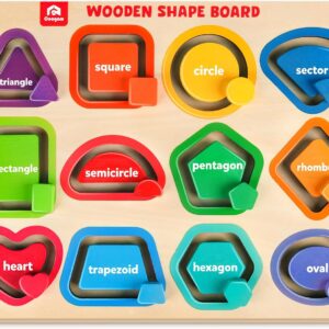 Coogam Wooden Color Shape Puzzle Board for Toddlers, Movable Sorting and Stacking Montessori Peg Board Matching Game Activities, Fine Motor Educational Learning Toys for Kids 3 4 5 Year Old