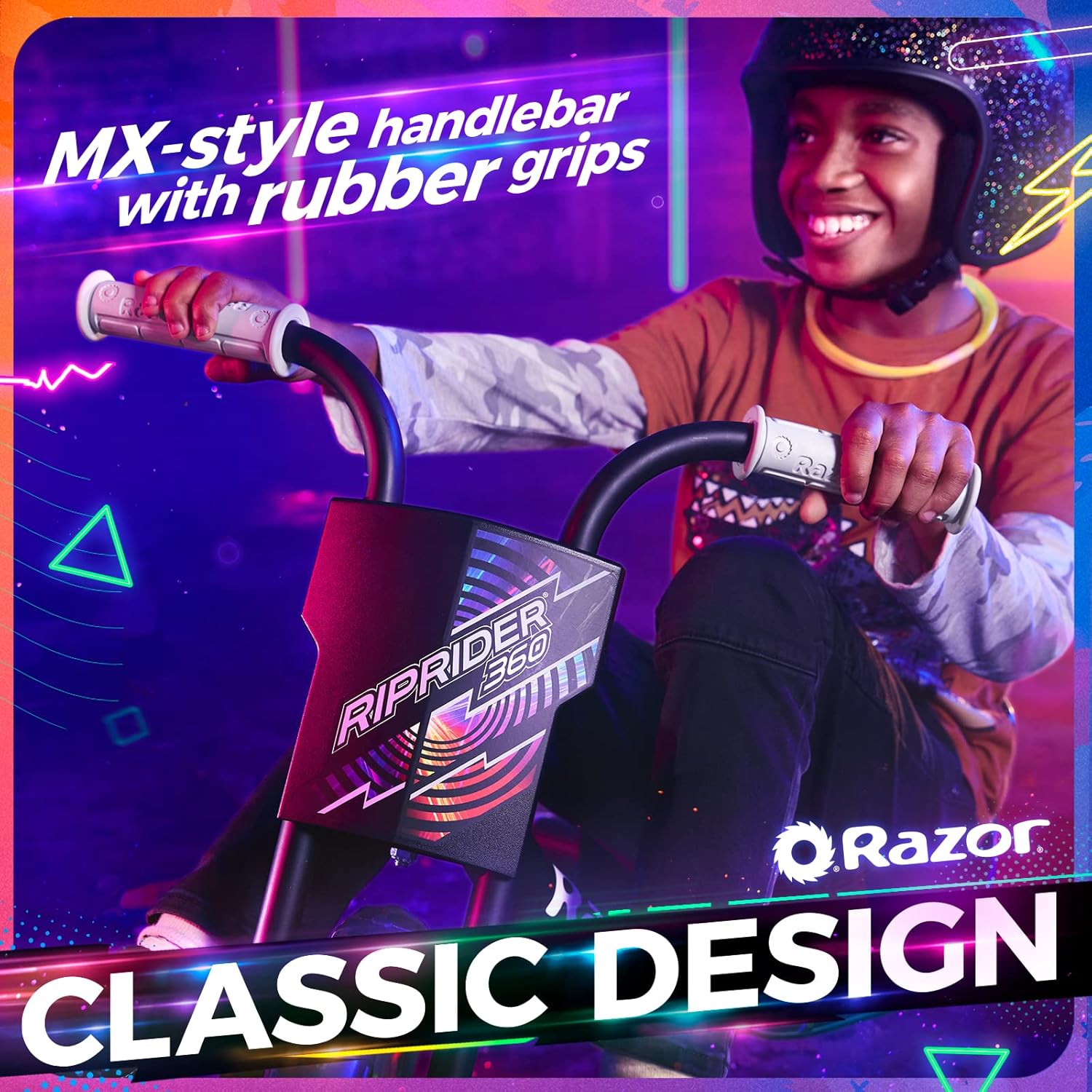 Razor RipRider 360 Lightshow – Trike with Rear Casters and with Motion-Activated Multi-Color Lights, 3 Wheeled Drifting Ride-On for Kids Ages 5 and Up - Image 8