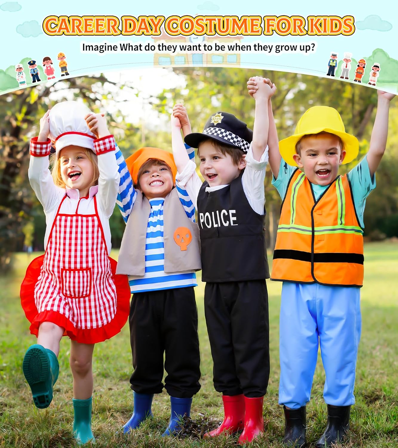 Jeowoqao Boy's Dress Up Costumes Set, Kids Role Play Set 11pcs Dress Up Trunk Pirate, Chef, Construction Worker, Policeman Costume For Kids Girls Toddler Age 3 4 5 6 Christmas Birthday Gift - Image 2