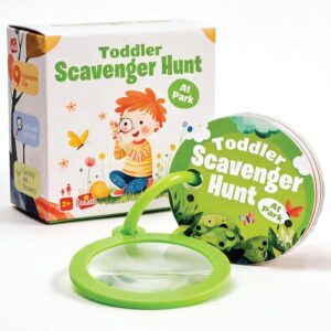Scavenger Hunt Cards at the Park | Kids Outdoor Activity Cards Game with Magnifying Lens | Nature 2 Year Old Gifts for 2-3 Year Olds | Toddler Games for Boys & Girls
