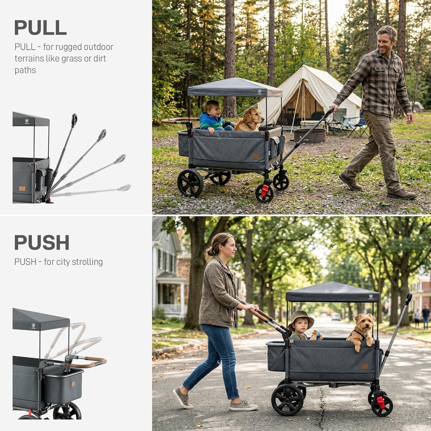 EVER ADVANCED Side-Unzip Stroller Wagon for 2 Kids - 2-in-1 Bench Mode & All-Terrain Push-Pull Wagon - Spica Cast & Special Needs Friendly - JPMA Certified, UV Canopy, Foldable for Zoo, Beach & Travel - Image 4