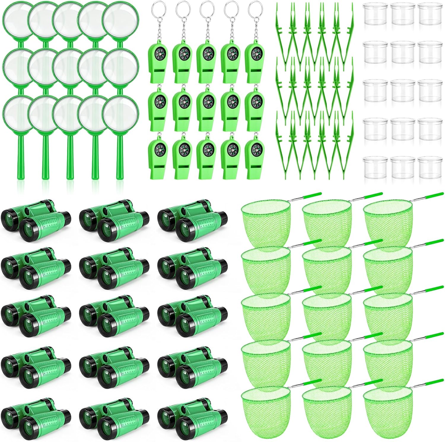 Sabary 12 Set 72 Pcs Explorer Kit Bug Catching Kit for Outdoor with Binoculars, Butterfly Net, Magnifying Glass, Compass Whistle, Tweezers and Observation Box for Outdoor Hiking Wilderness Adventure