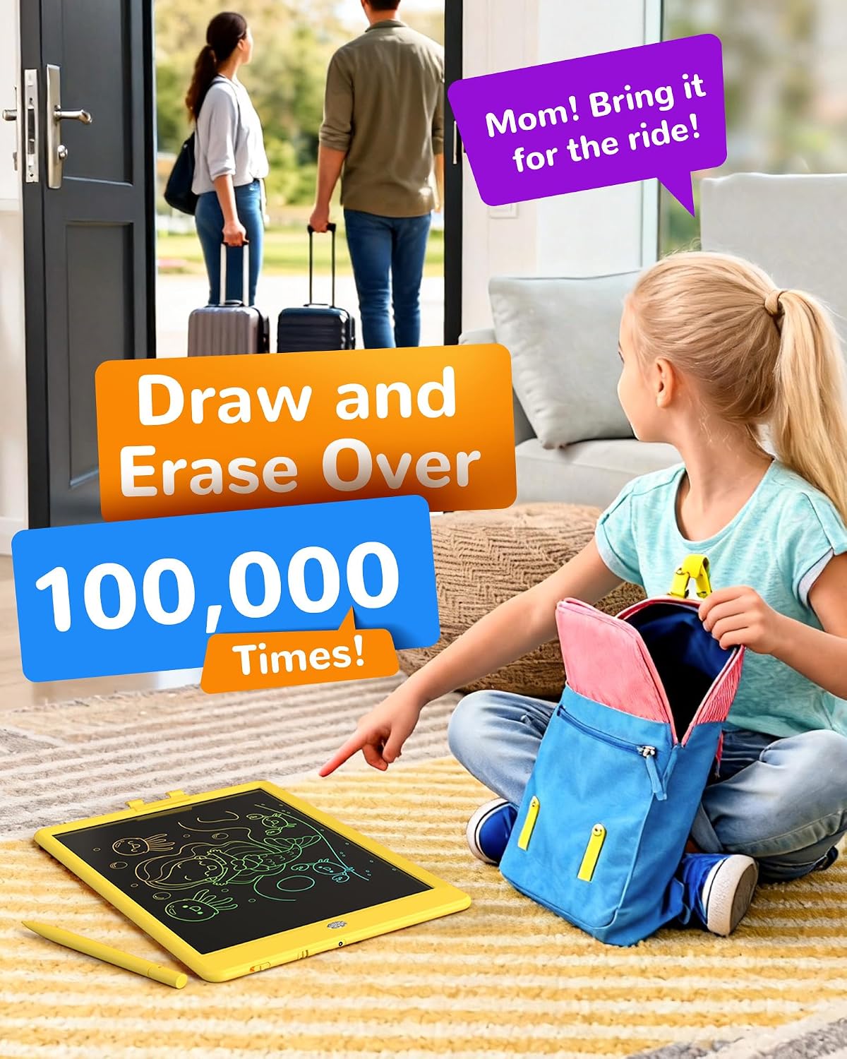 KOKODI LCD Writing Tablet, 10 Inch Colorful Doodle Board Drawing Tablet, Erasable Reusable Electronic Drawing Pads, Educational and Learning Toy for 3-6 Years Old Boy and Girls - Image 5