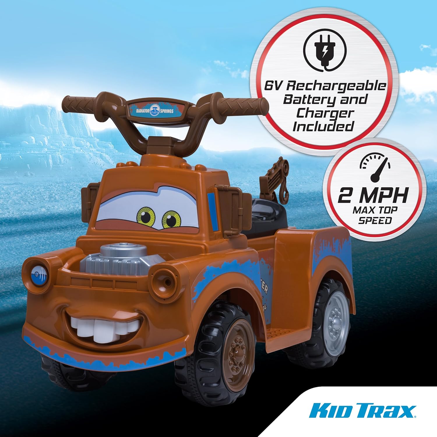 Kid Trax Toddler Disney Cars 3 Tow-Mater Electric Quad Ride-On, Kids 1.5-3 Years Old, 6 Volt Battery and Charger Included, Max Weight 45 lbs, Tow-Mater brown - Image 5