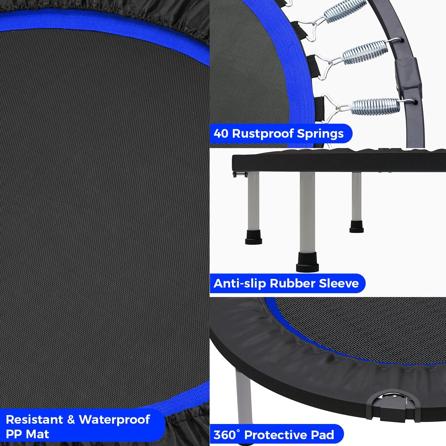 40"/48" Rebounder Trampoline for Adults Mini Trampoline for Adults and Kids Exercise Rebounder with Bar Fitness Trampoline Indoor Height Adjustable Max Load 330/440lbs - Image 3
