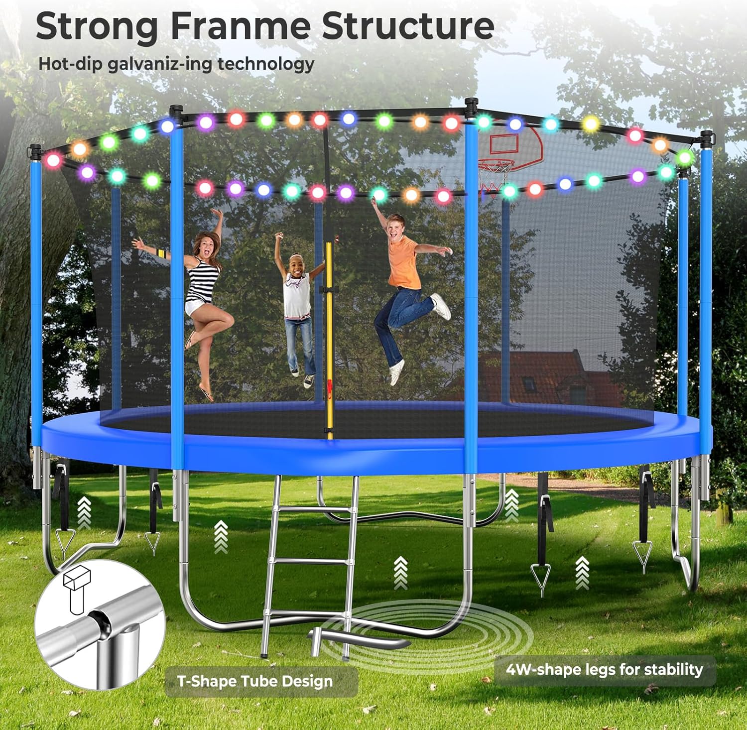 Lyromix Upgraded 16FT 15FT 14FT 12FT 10FT 8FT Trampoline Outdoor with Basketball Hoop and Net, Capacity for 4-6 Kids and Adults - Image 4