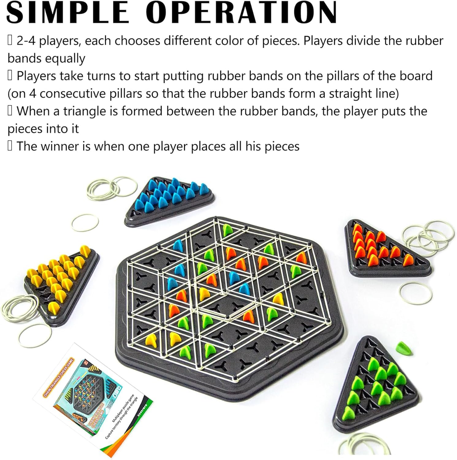 Chain Triangle Chess Game, Rubber Band Geoboard Chess Game, Strategy Board Games for Family Night Game, Family Games for Kids and Adults, 2 to 4 Players - Image 3