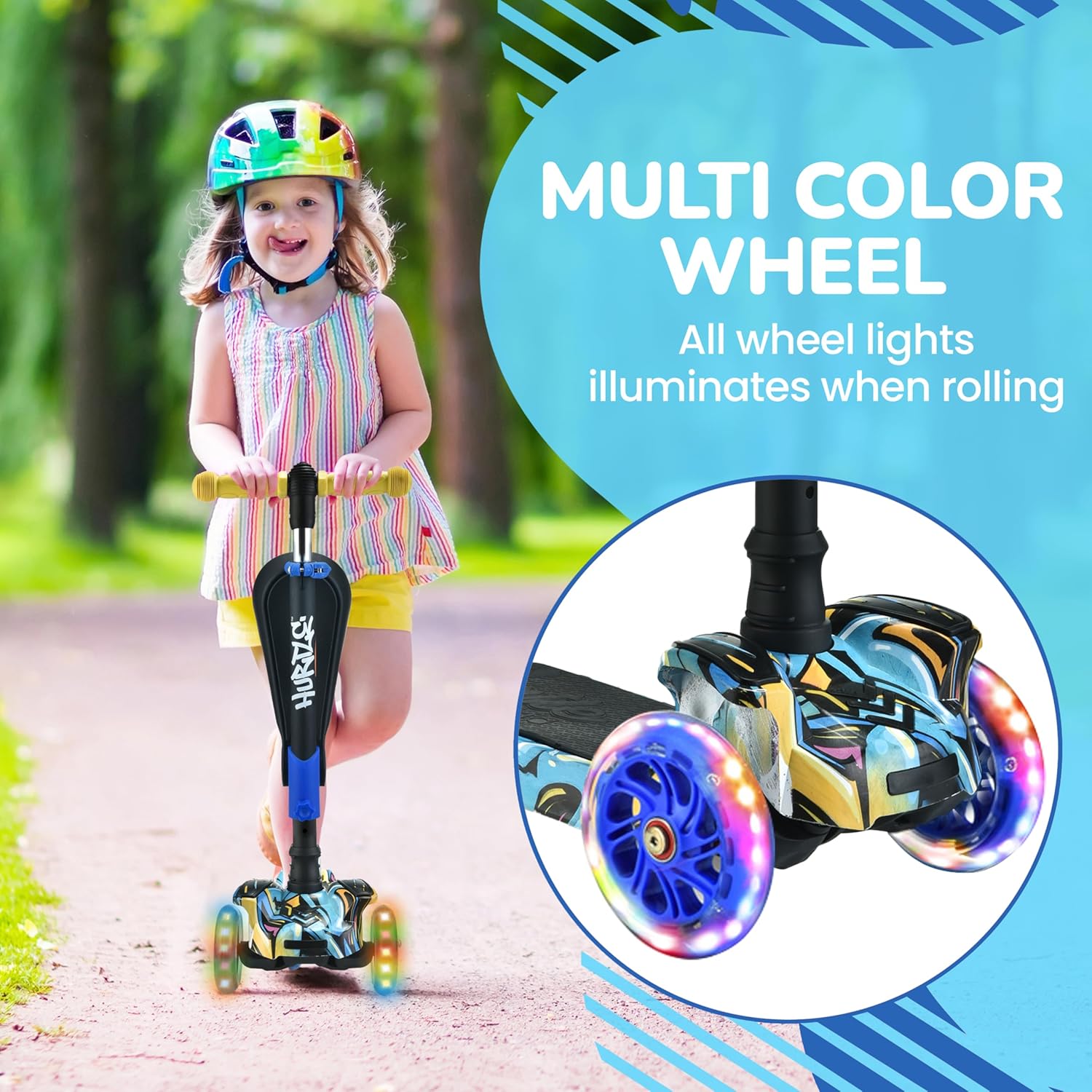 Hurtle 3-Wheeled Scooter for Kids - Wheel LED Lights, Adjustable Lean-to-Steer Handlebar, and Foldable Seat - Sit or Stand Ride with Brake for Boys and Girls Ages 1-14 Years Old - Image 5