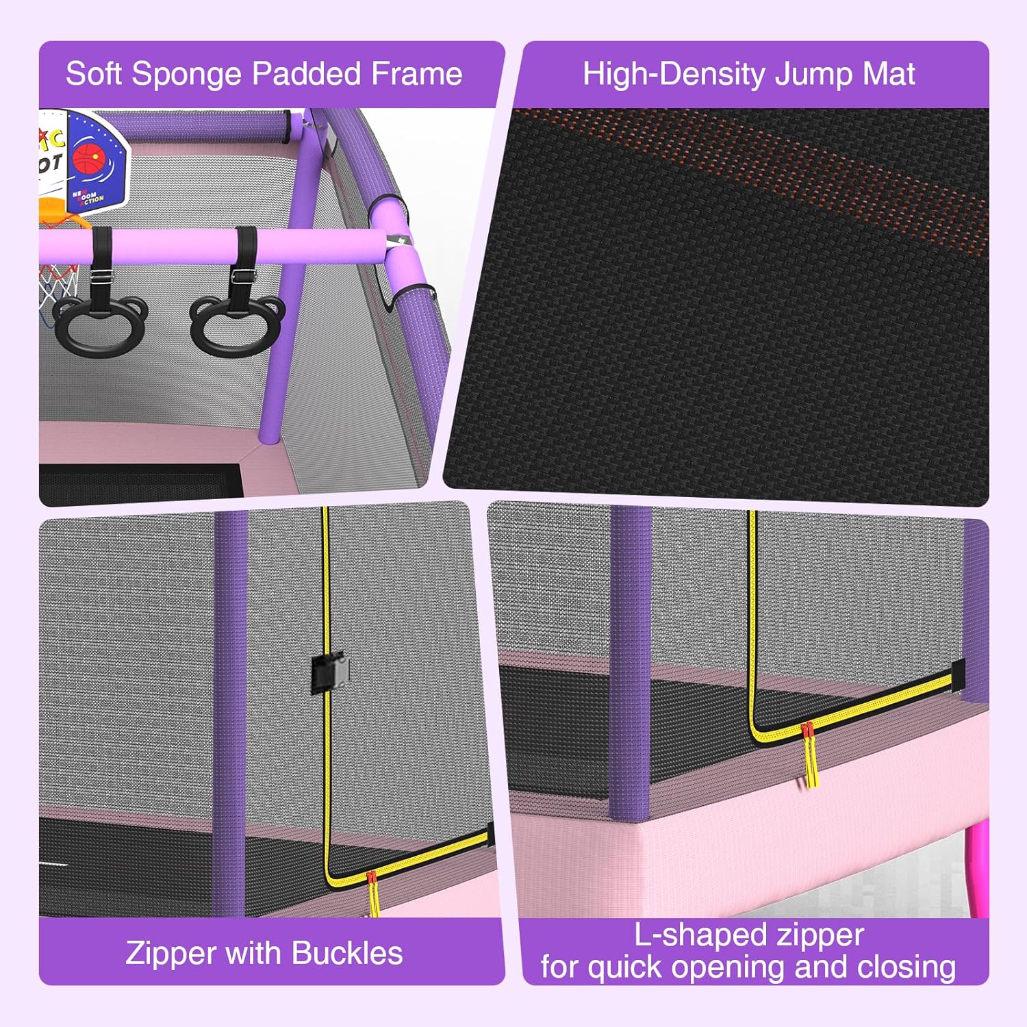 LANGXUN 6FT Rectangle Trampoline for Kids, 5-in-1 Toddler Trampoline, ASTM Approved Indoor Outdoor Mini Trampoline with Safety Enclosure Net Age 1-10 - Image 5