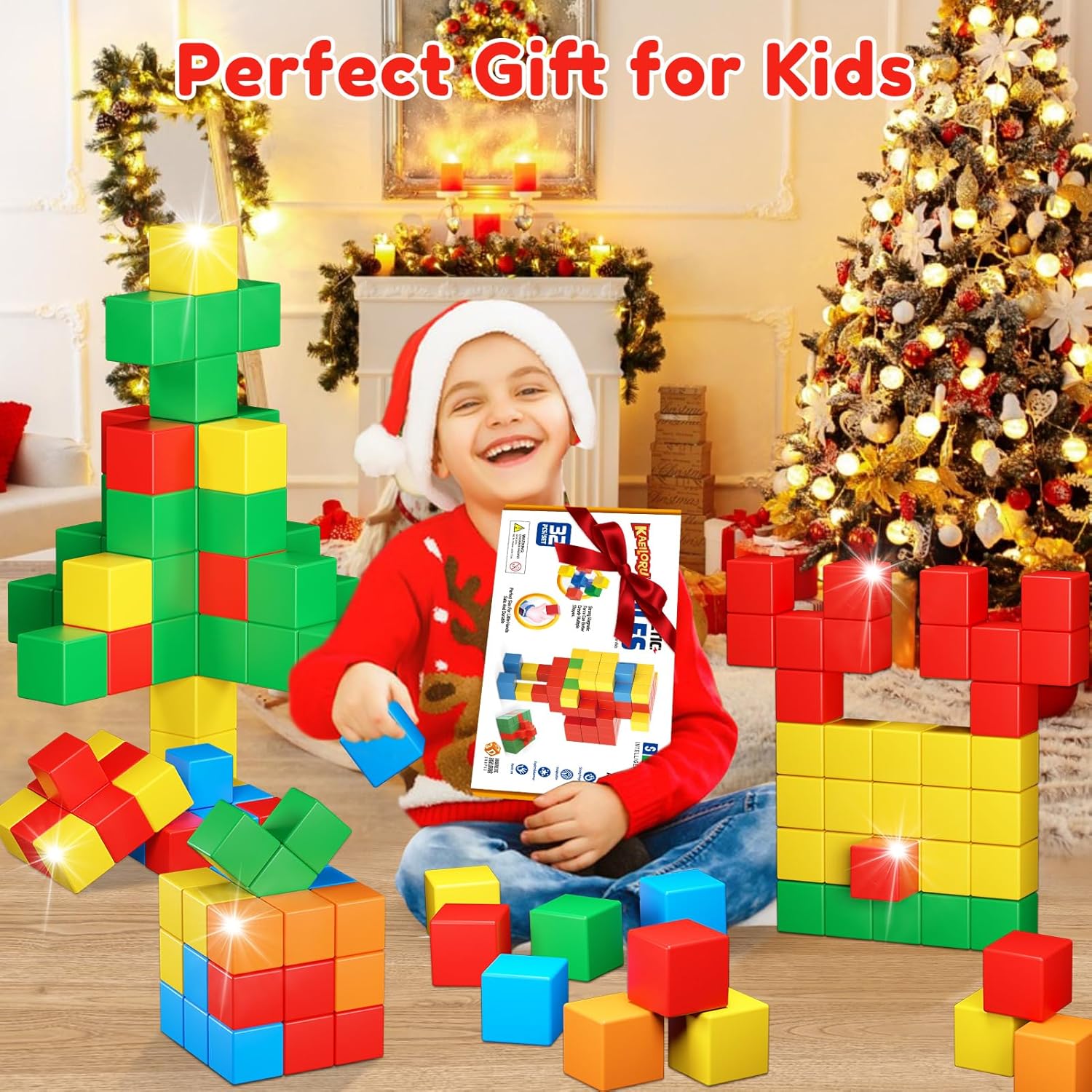 Magnetic Blocks,32PCS Magnetic Building Blocks for Toddlers Age 3-5 Magnet Cubes Toys STEM Educational Sensory Montessori Toys 1-3 Christmas Birthday Gifts for Kids Ages 3 4 5 6 Year Old Boys Girls - Image 7