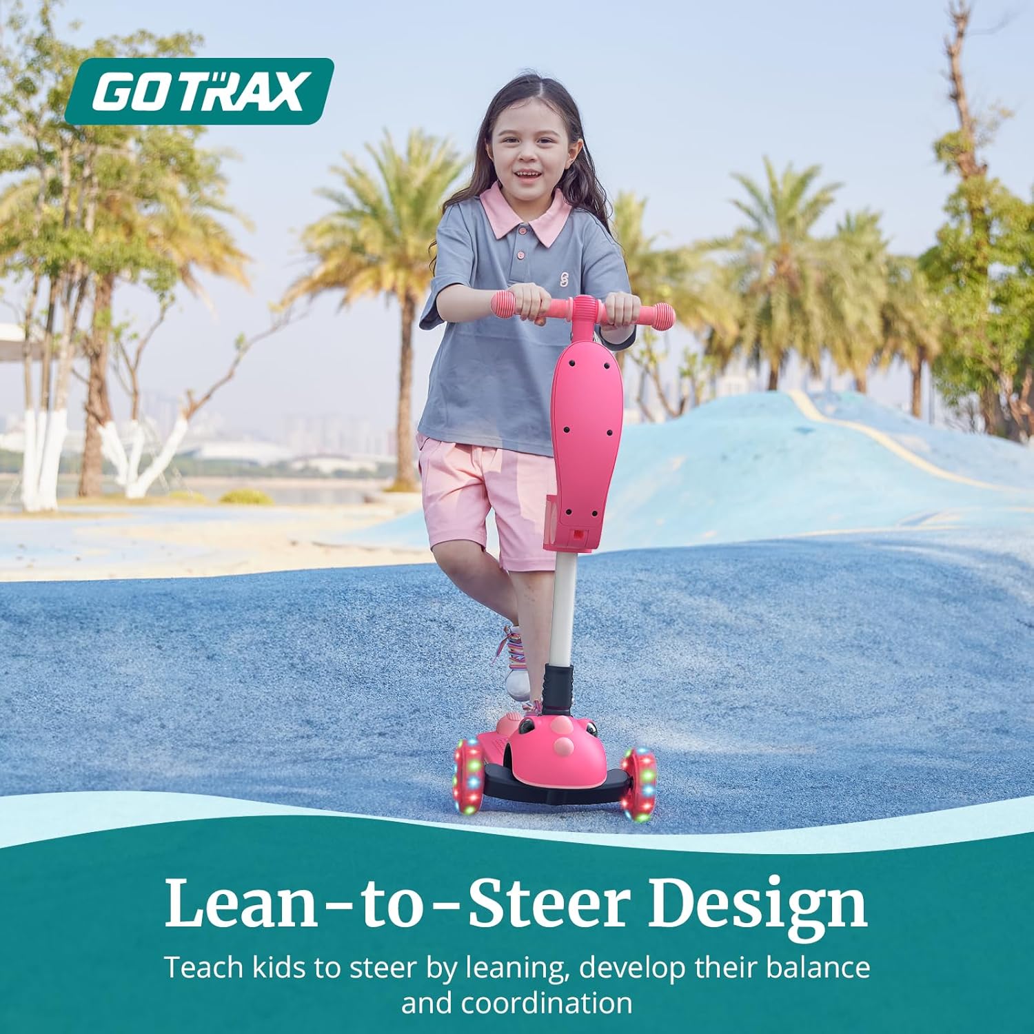 Gotrax KS3 Pro Folding Kick Scooter for Kids, One Key Removable Seat & 3 Extra Wide PU Light-Up Wheels and Anti-Slip Deck, Adjustable Height Handlebar and Lean-to-Steer Scooter for Children Aged 2-8 - Image 2