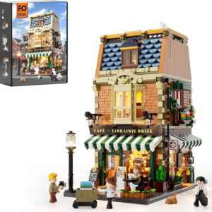 Funwhole Book-Cafe Lighting Building-Bricks Set – City Town Coffee House LED Light Modular Construction Building Model Sets 1718 Pcs for Adults and Teen