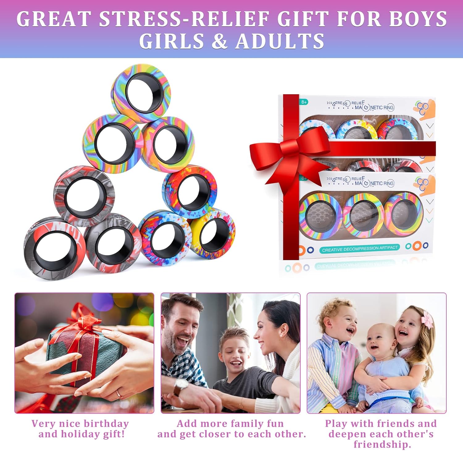 Cevioce 9Pcs Magnetic Rings Fidget Toys Adults Teens Boys ADHD Anxiety Magnetic Fidgets for Kids Fidget Spinner Rings for Relief Gifts for Kids 8+ Year Old Easter Basket Stuffers - Image 7