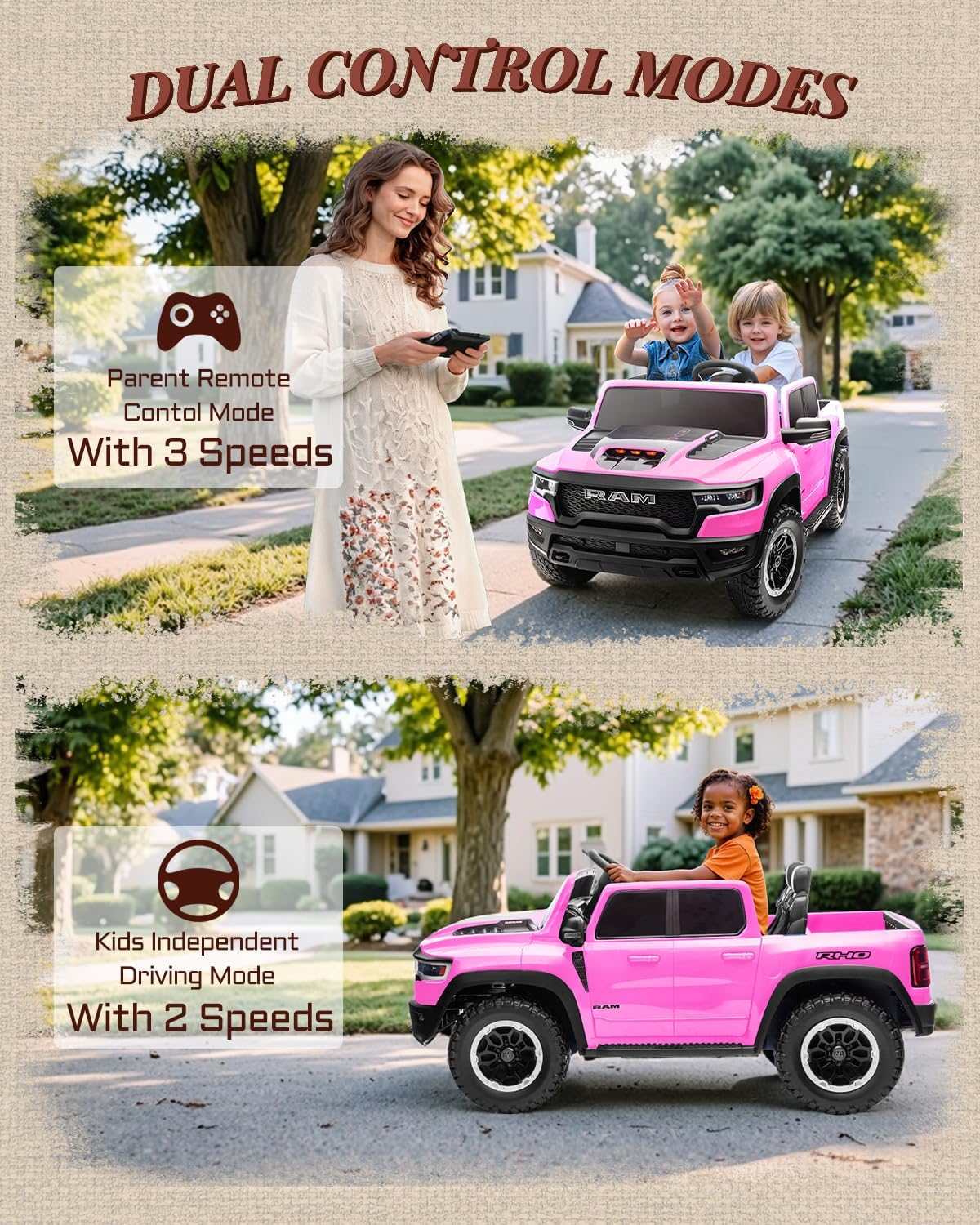 First Ride On 24V Ride On Toys for Big Kids, RAM 1500 2 Seater Ride on Car w/Remote, Battery Powered Truck w/ 4 Wheels Suspension, Toddler Car w/Bluetooth, LED Lights, Trunk - Image 4