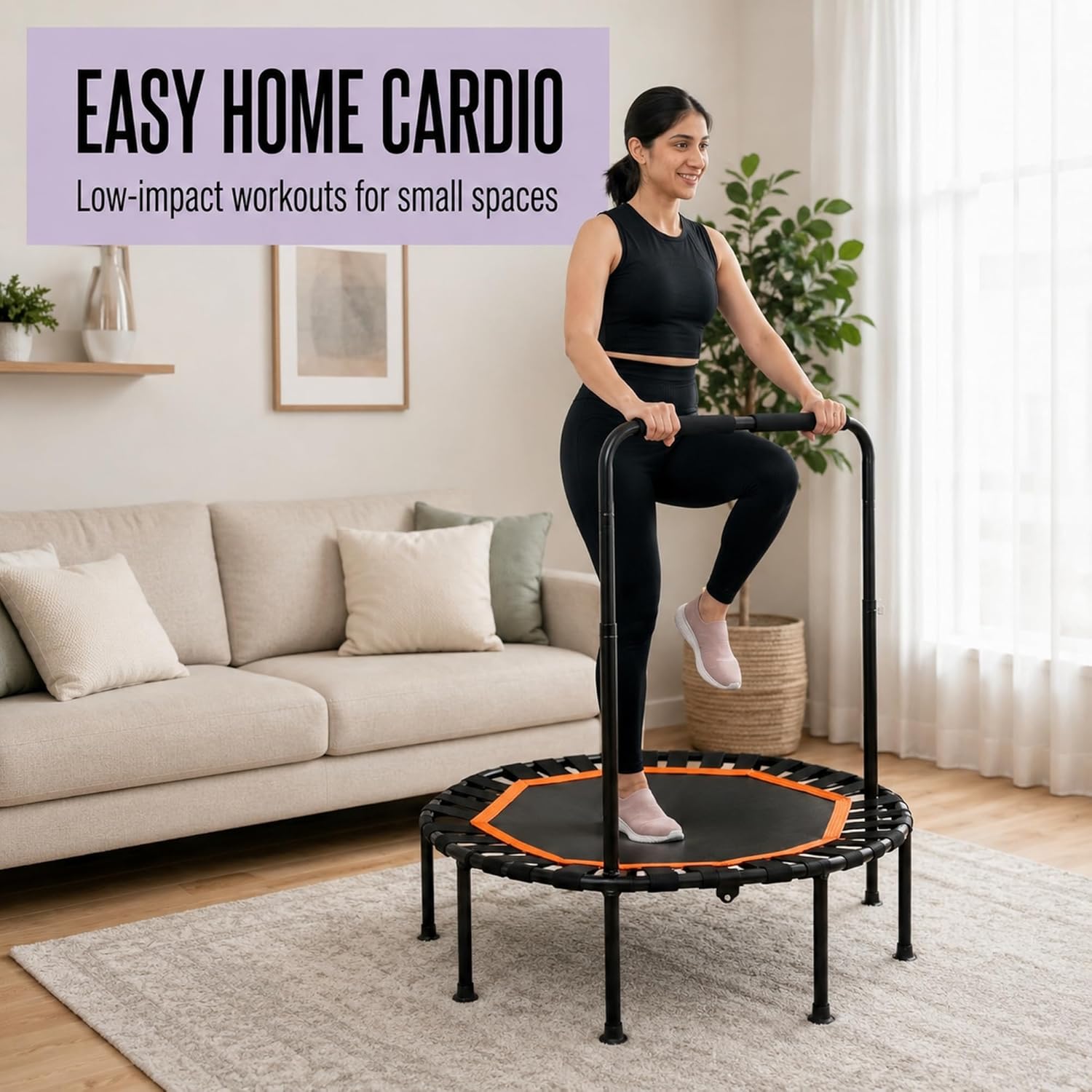 Lunai 42-Inch Octagonal Indoor Rebounder with Handle | Compact Fitness Trampoline for Adults & Kids | Safe, Sturdy Home Cardio Trainer for Exercise & Balance - Image 2