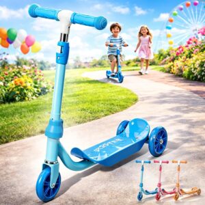 Kids Scooter Ages 3-7 – Three Wheel Preschool Toddler Kick Scooters,Safer Steering,Light Up Wheels, Adjustable Handlebar, Wide Anti-Slip Deck, Birthday for Boys Girls – Blue