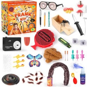 Pranks Kit for Kids Adults, 40 PCS Prank Stuff, Ultimate Pranks Scare Kit is Perfect for April Fools, Halloween, Christmas, Birthday Gifts