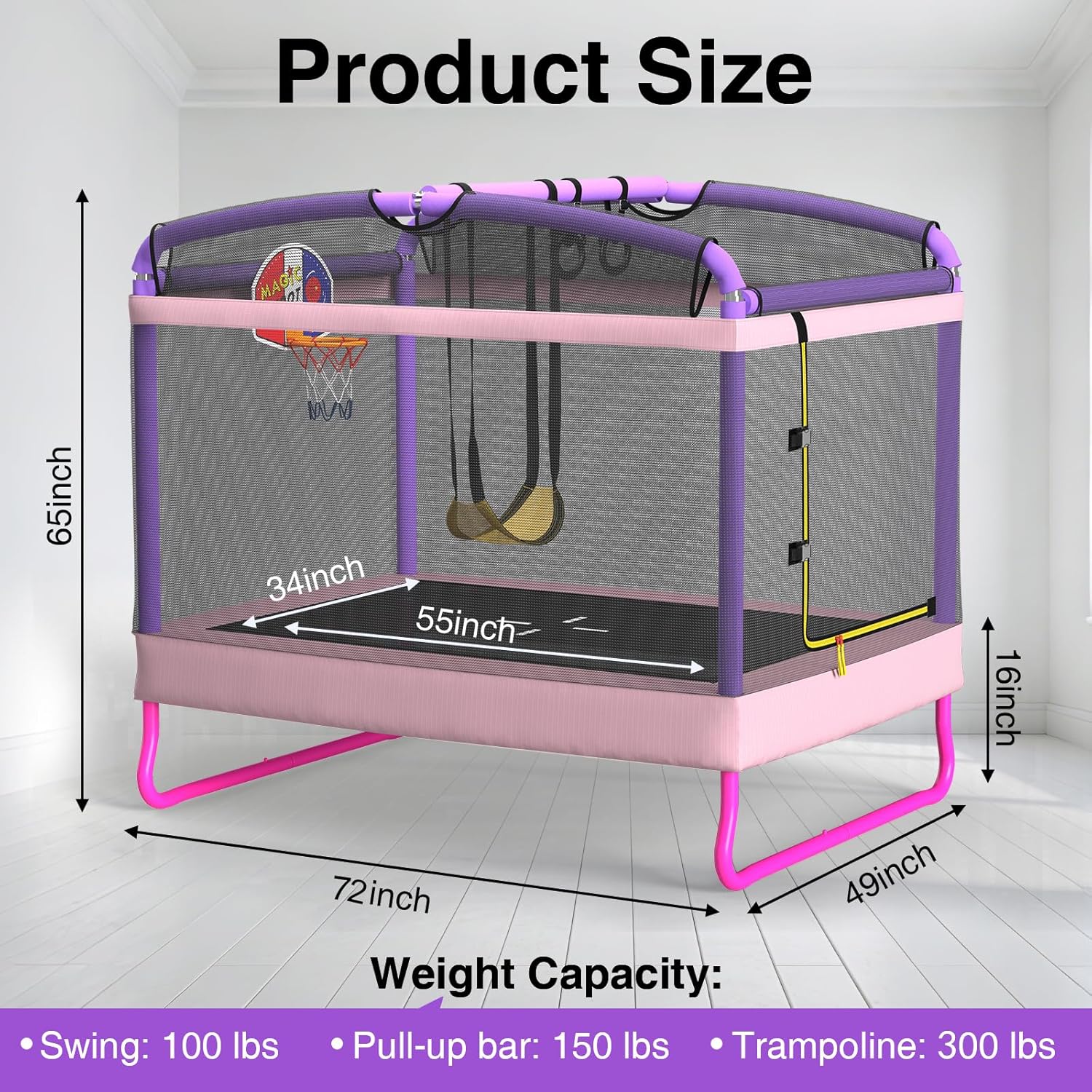 LANGXUN 6FT Rectangle Trampoline for Kids, 5-in-1 Toddler Trampoline, ASTM Approved Indoor Outdoor Mini Trampoline with Safety Enclosure Net Age 1-10 - Image 8