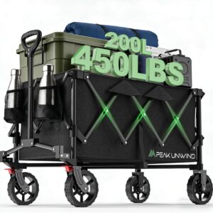 Wagons Carts Foldable,Collapsible Wagon with Wheels,450LBS Heavy Duty Beach Wagon Cart,Lightweight Portable Folding Utility Wagon Cart with Cup Holders for Camping, Garden, Sports, Grocery pcs