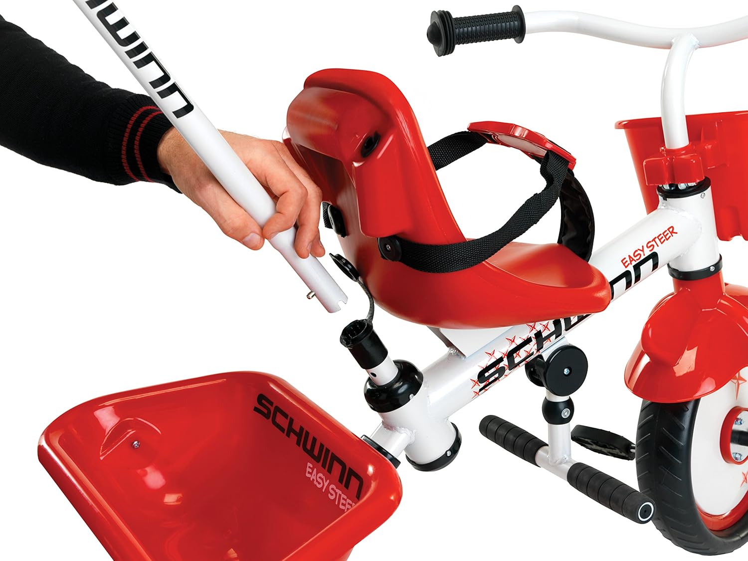 Schwinn Easy Steer Bike for Toddler, Kids Tricycle with Removable Push handle, Steel Trike Frame, Boys and Girls Ages 2-4 Year Old, Red/White, 8" - Image 3