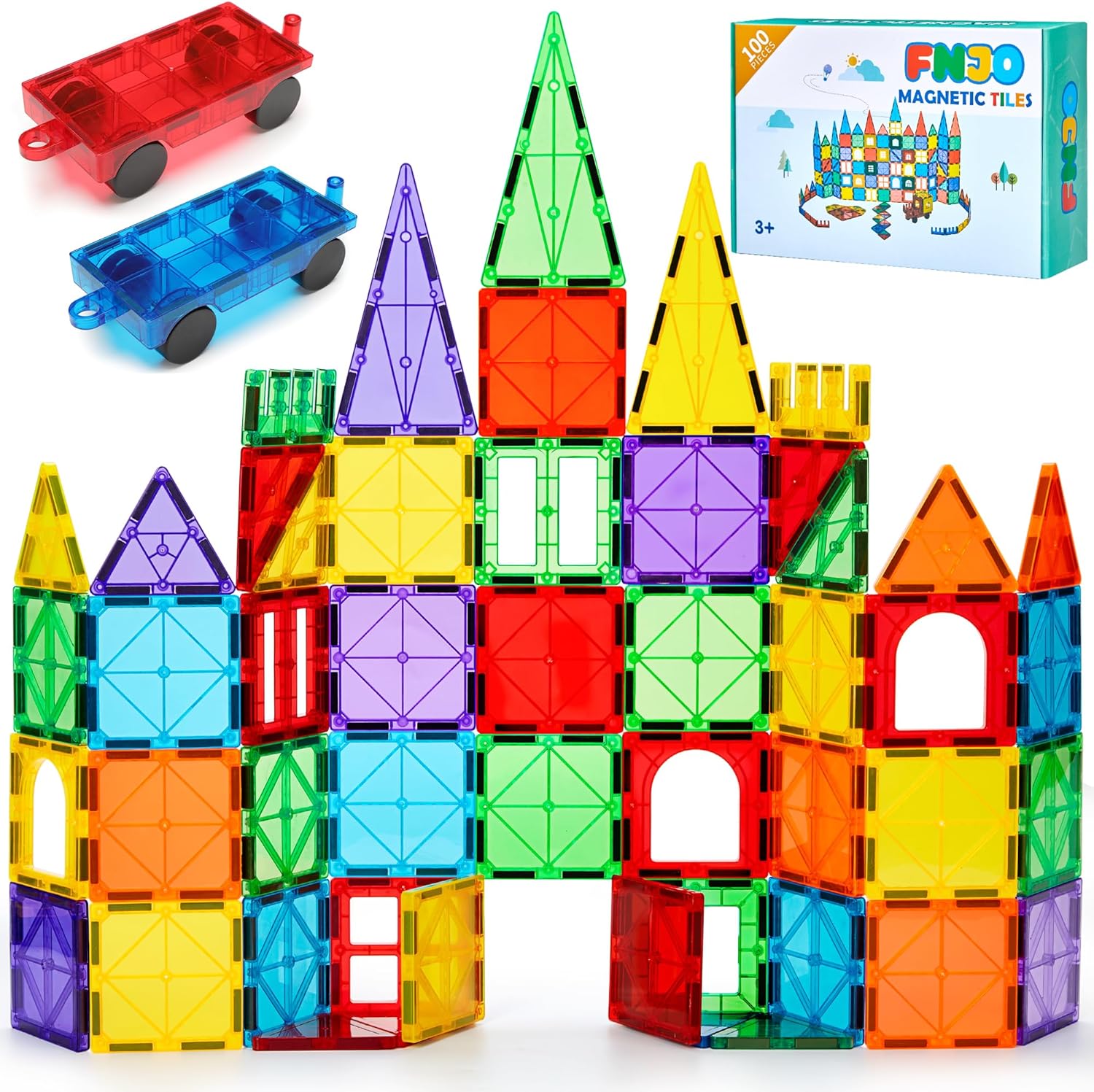 FNJO Magnetic Tiles, 100PCS Building Blocks, STEM Magnets Building Toy Set, Preschool Kindergarten Construction Stacking Toy, School Teacher Supplies, Classroom Must Haves