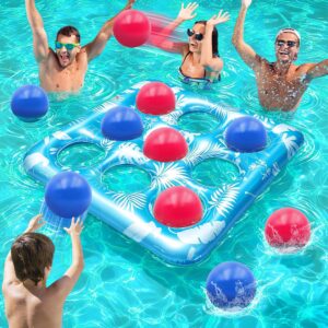 Intoypad Pool Toys for Kids Adults, Tropical Leaves Inflatable Swimming Pool Tic Tac Toe Game with 10 Balls Fun Summer Party Lake Above Ground Float Game Water Ball Toys for Kids Teens Adult （Blue
