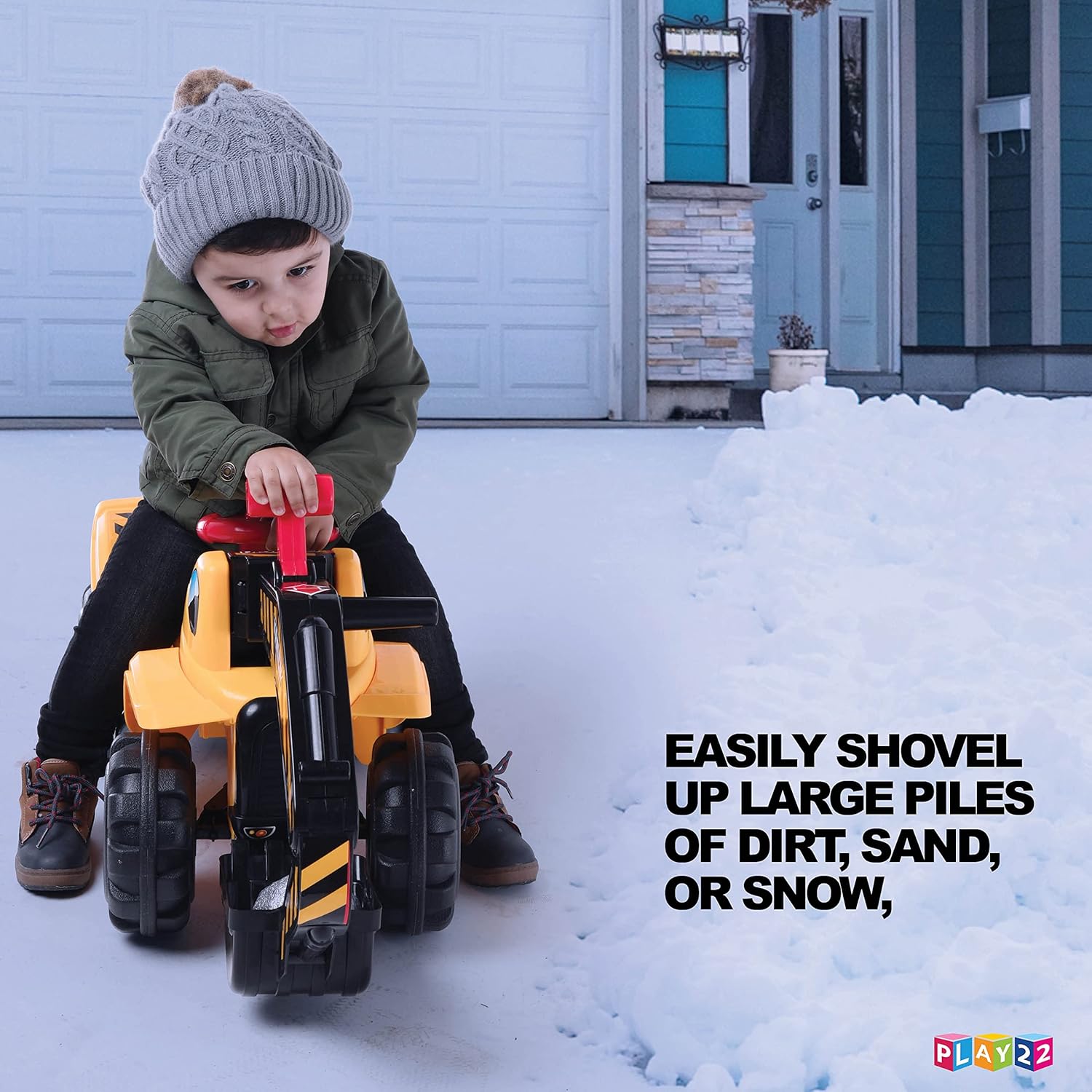 Play22 Toy Tractors for Kids Ride On Excavator - Music Sounds Digger Scooter Bulldozer Includes Helmet with Rocks - Pretend Play - Toddler Construction Truck - Image 3