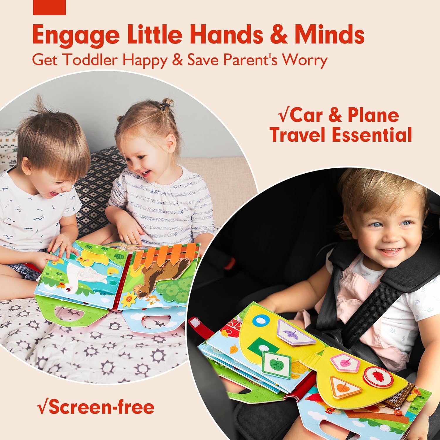 hahaland Busy Book for Toddlers 1-3 - Farm Animals Quiet Busy Board for 1 Year Old, Montessori Toys for 1 Year Old Boy Girl Gifts, Educational First Activity Books Felt Board Toddler Travel Toys - Image 5