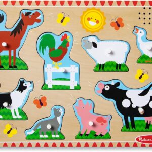 Melissa & Doug Farm Animals Sound Puzzle – 8-Piece Wooden Peg Puzzle with Light-Activated Sounds, Music Learning Toy for Toddlers and Preschoolers Ages 2+