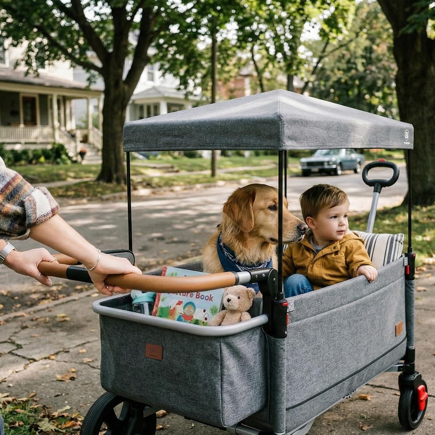 EVER ADVANCED Side-Unzip Stroller Wagon for 2 Kids - 2-in-1 Bench Mode & All-Terrain Push-Pull Wagon - Spica Cast & Special Needs Friendly - JPMA Certified, UV Canopy, Foldable for Zoo, Beach & Travel - Image 7