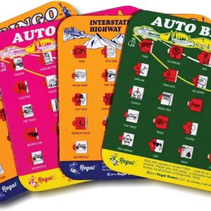 Regal Games Finger-Tip Shutter Bingo Cards with Sliding Windows – Interstate Bingo & Auto Bingo Game – Assorted Colors Travel Bingo Game Set Kids – Reusable, No Chips & Daubers Needed – 4 Packs